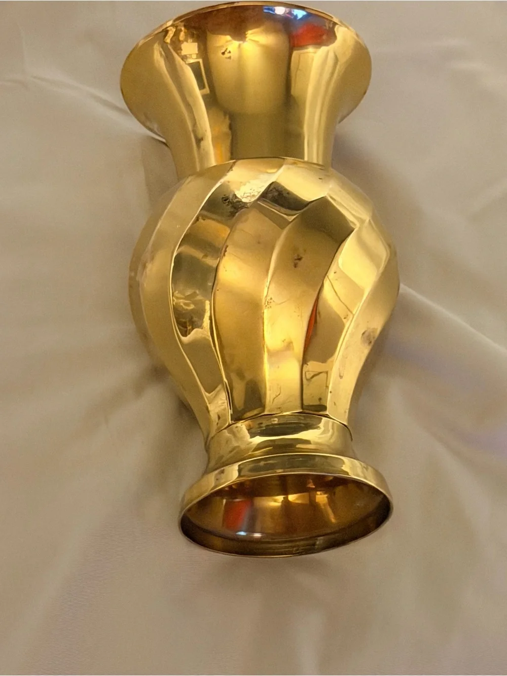 Vintage Solid Brass Faceted Vase Made in India | Hollywood Regency Brass Vase